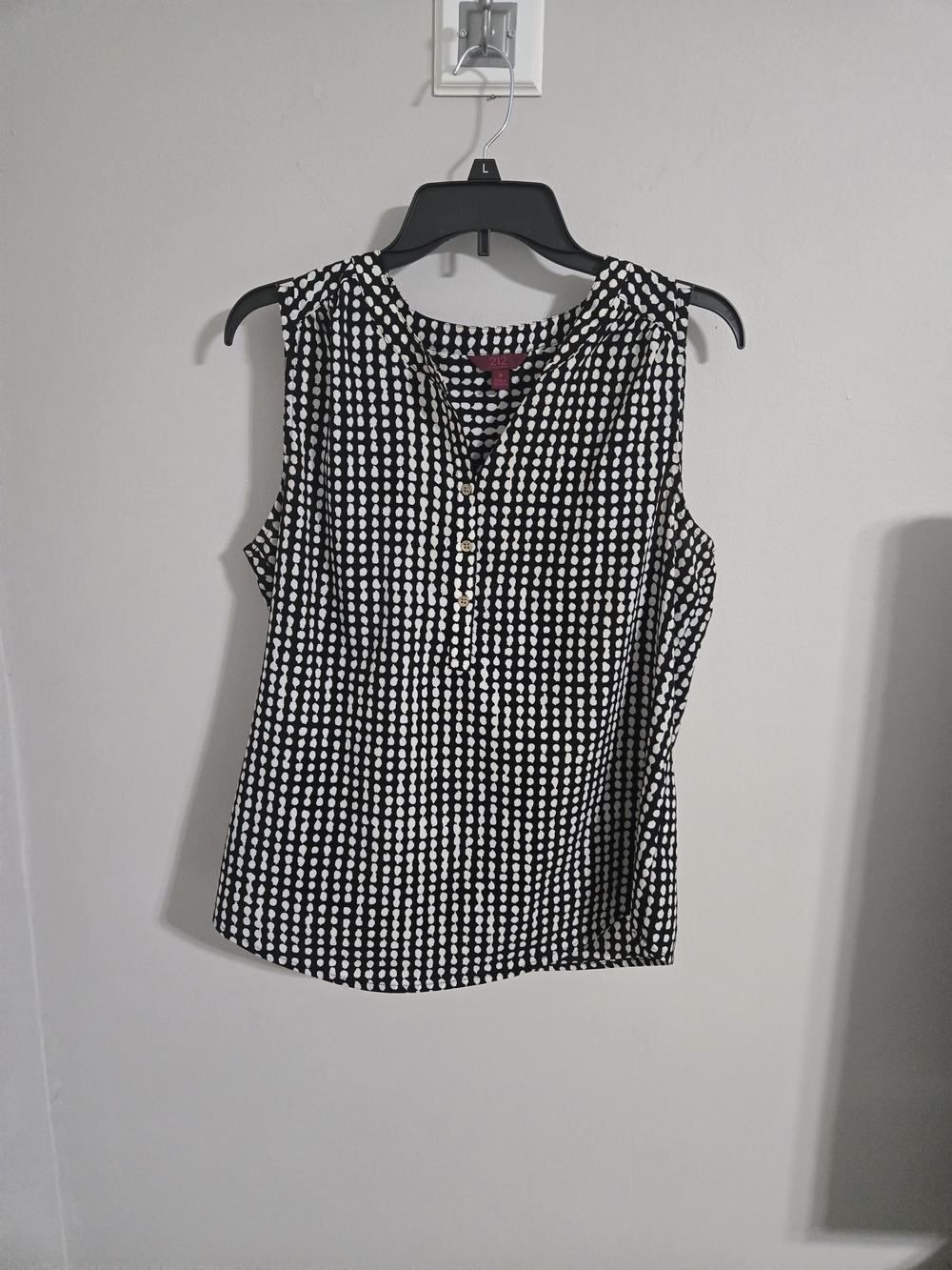 212 Collection Black Sleeveless Dot Henley Blouse